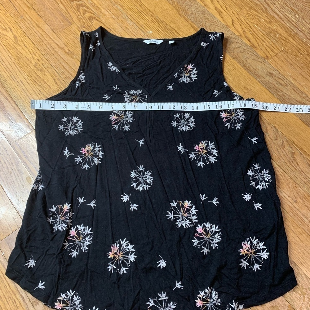 💜 Reitmans Black Sleeveless V-Neck Top Floral Dandelion Print - Large - Picture 6 of 6
